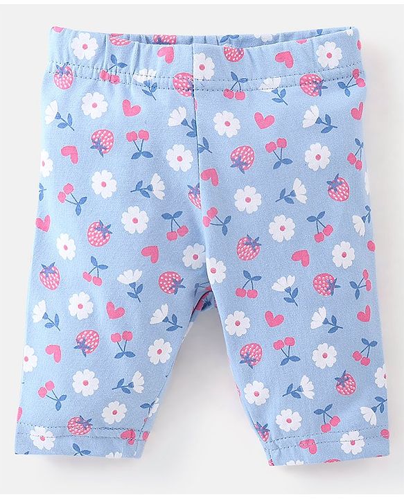 Babyhug Cotton Lycra Three Fourth Leggings Checks & Floral Print Pack Of 3- Pink & Blue