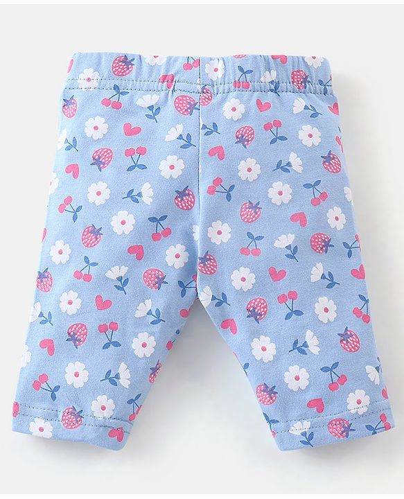 Babyhug Cotton Lycra Three Fourth Leggings Checks & Floral Print Pack Of 3- Pink & Blue