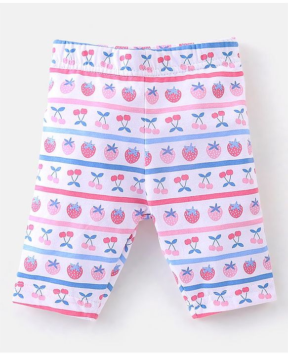 Babyhug Cotton Lycra Three Fourth Leggings Checks & Floral Print Pack Of 3- Pink & Blue