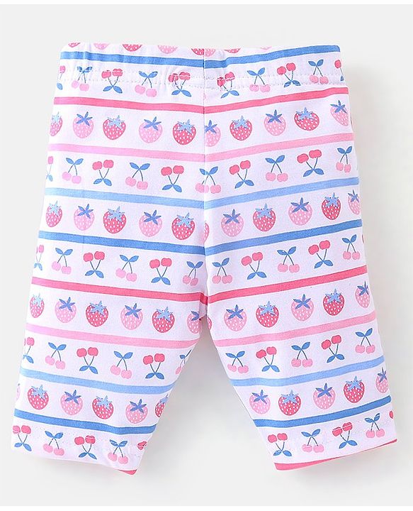 Babyhug Cotton Lycra Three Fourth Leggings Checks & Floral Print Pack Of 3- Pink & Blue