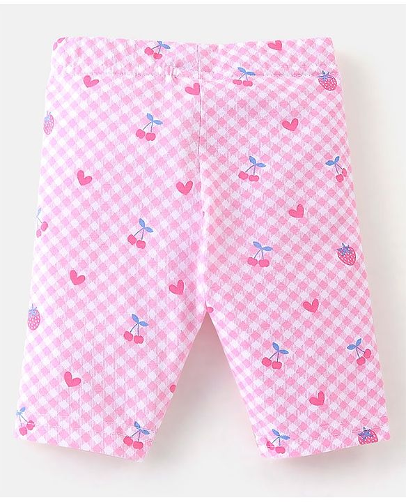 Babyhug Cotton Lycra Three Fourth Leggings Checks & Floral Print Pack Of 3- Pink & Blue