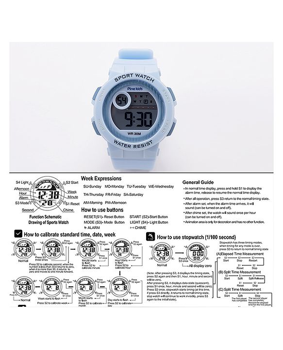 Pine Kids  Free Size Digital Watch - Light Blue