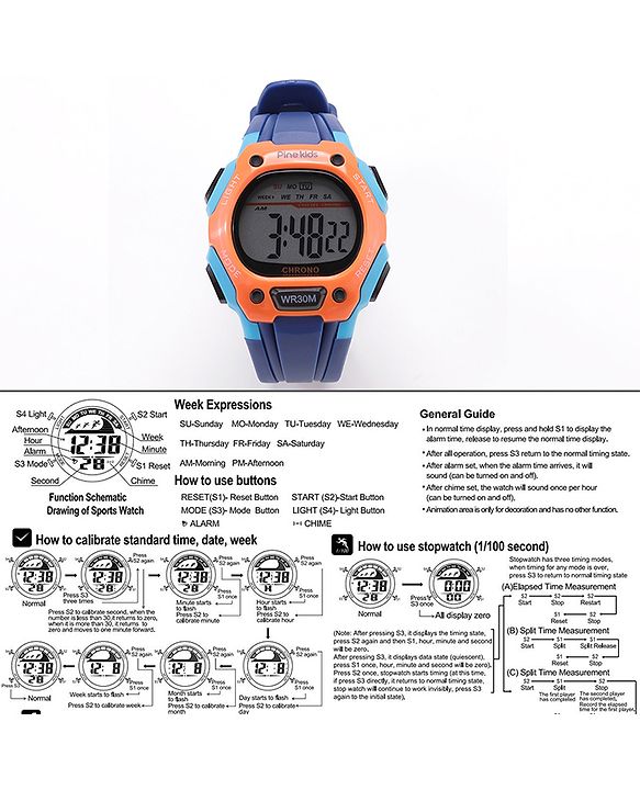 Pine Kids  Free Size Digital Watch - Navy Blue