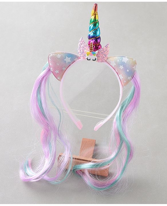 Babyhug Hair Band With Extensions With Unicorn Applique - Muliticolor