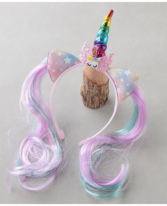 Babyhug Hair Band With Extensions With Unicorn Applique - Muliticolor