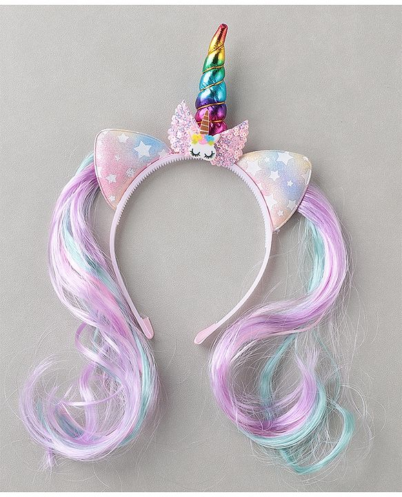 Babyhug Hair Band With Extensions With Unicorn Applique - Muliticolor