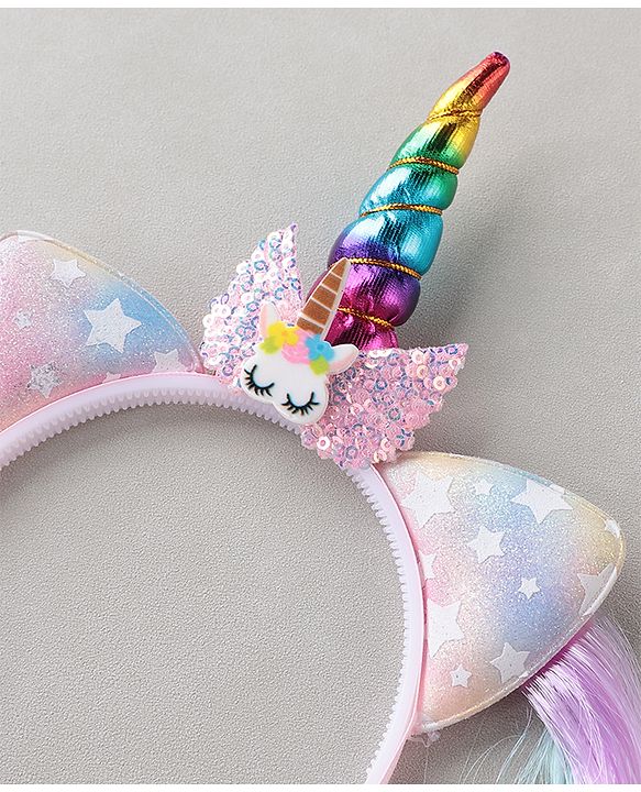 Babyhug Hair Band With Extensions With Unicorn Applique - Muliticolor