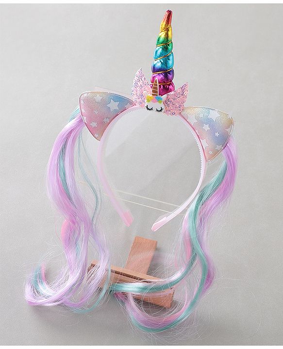 Babyhug Hair Band With Extensions With Unicorn Applique - Muliticolor