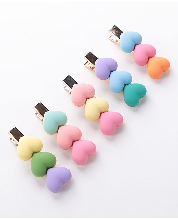 Pine Kids Hair Pins And Clips with Heart Applique Free Size Pack of 5 - Multicolour