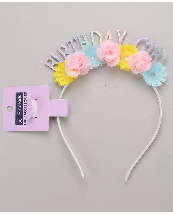 Pine Kids Free Size Birthday Girl Hair Band with Flowers - Multicolor