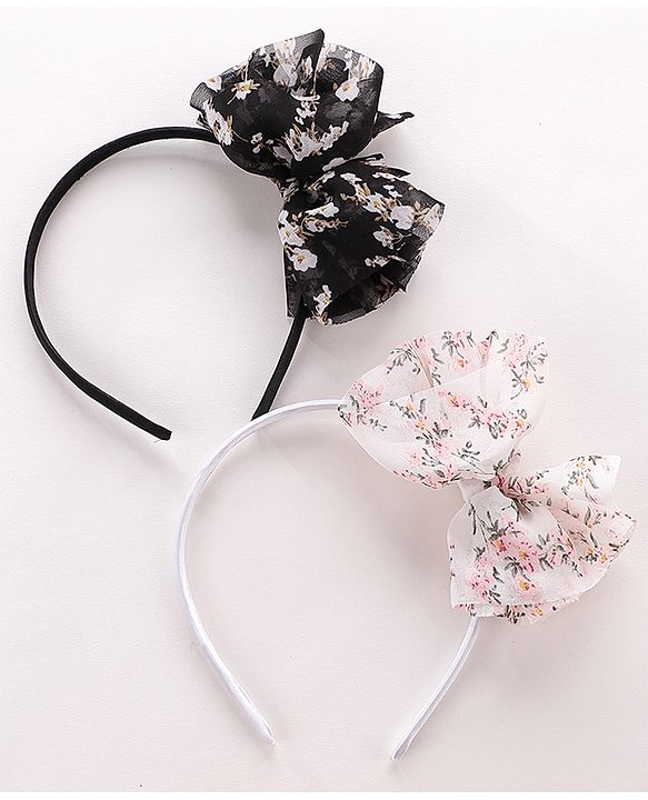 Babyhug Free Size Hair Bands with Bow Applique Pack of 2 -Black & White