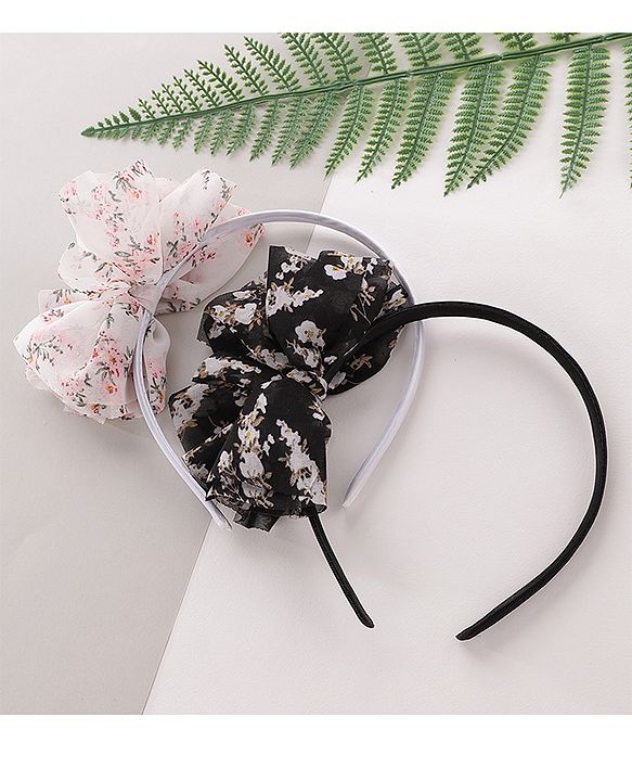 Babyhug Free Size Hair Bands with Bow Applique Pack of 2 -Black & White