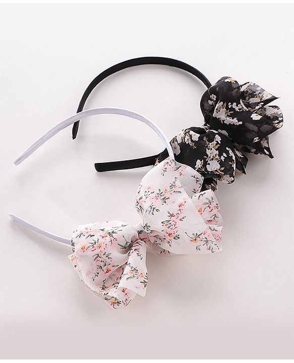 Babyhug Free Size Hair Bands with Bow Applique Pack of 2 -Black & White
