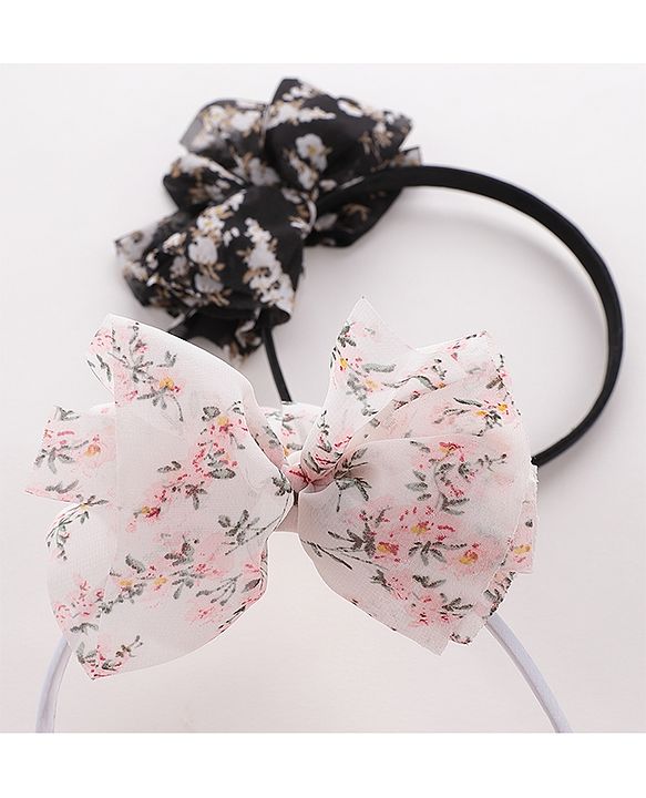 Babyhug Free Size Hair Bands with Bow Applique Pack of 2 -Black & White