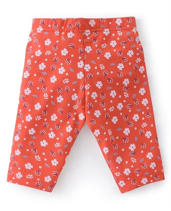 Babyhug Cotton Lycra Three Fourth Length Leggings Stripes & Floral Print Pack of 3- Red Pink & White