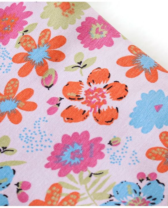 Babyhug Cotton Lycra Three Fourth Length Leggings Stripes & Floral Print Pack of 3- Red Pink & White