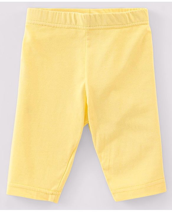 Babyhug Cotton Three Fourth Lycra Leggings Dot & Butterfly Print Pack of 3- Purple White & Yellow