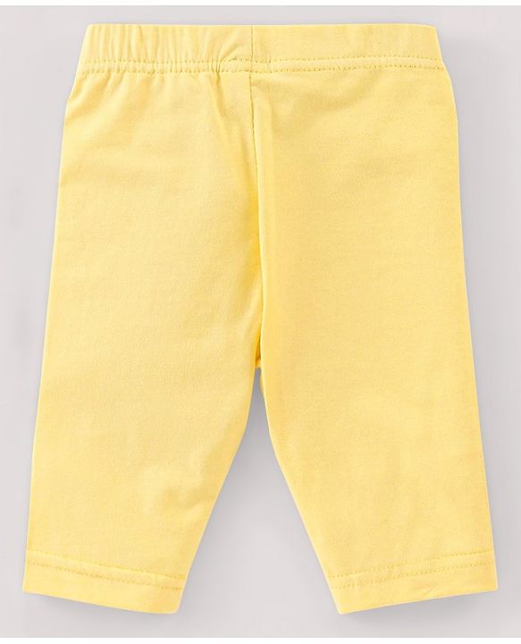 Babyhug Cotton Three Fourth Lycra Leggings Dot & Butterfly Print Pack of 3- Purple White & Yellow