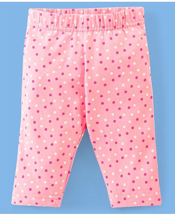 Babyhug Single Jersey Three Fourth Length Leggings Solid & Floral Print Pack Of 3 - Pink Blue & Green