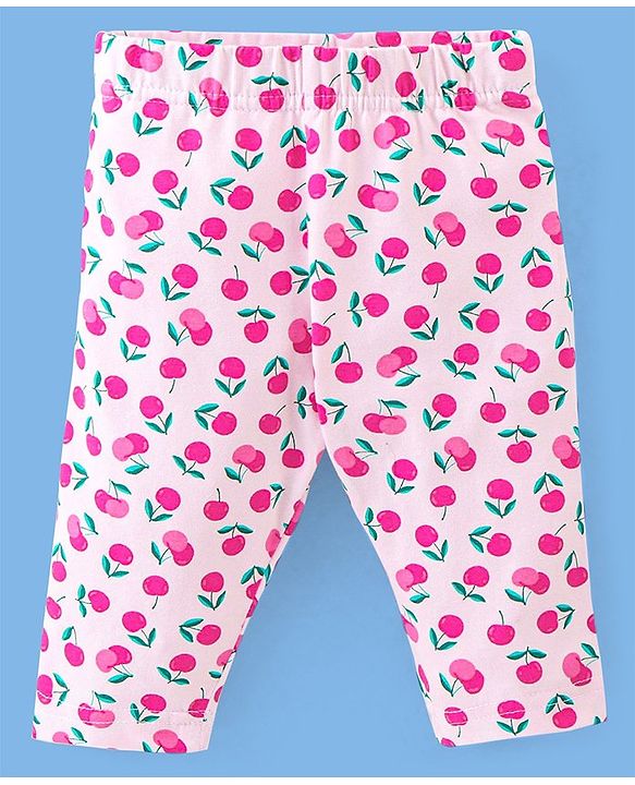 Babyhug Cotton Three Fourth Lycra Leggings Floral & Butterfly Print Pack of 3- Pink Green & White