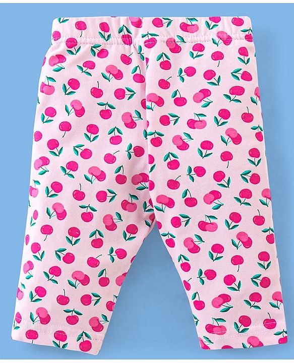 Babyhug Cotton Three Fourth Lycra Leggings Floral & Butterfly Print Pack of 3- Pink Green & White