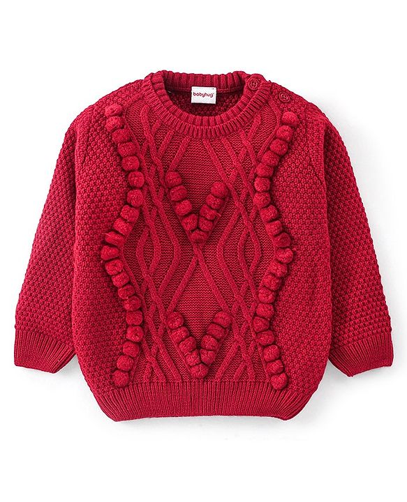 Babyhug Knit Full Sleeves Sweater Cable Knit Design - Red