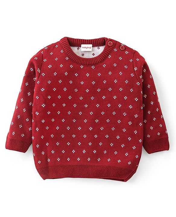 Babyhug Knit Full Sleeves Sweater Set Diamond Design - Red