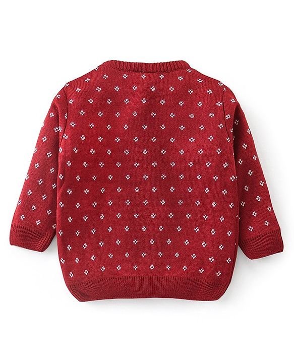 Babyhug Knit Full Sleeves Sweater Set Diamond Design - Red