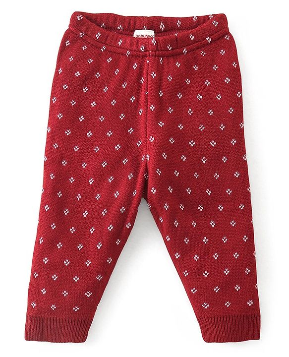 Babyhug Knit Full Sleeves Sweater Set Diamond Design - Red
