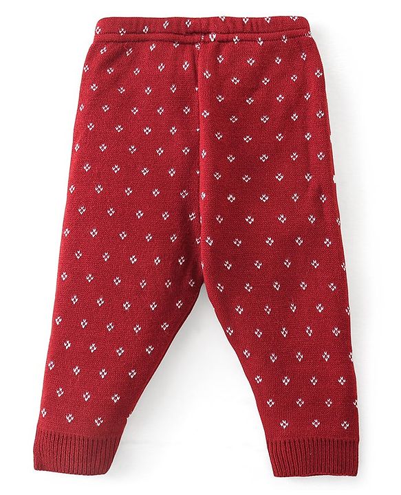 Babyhug Knit Full Sleeves Sweater Set Diamond Design - Red