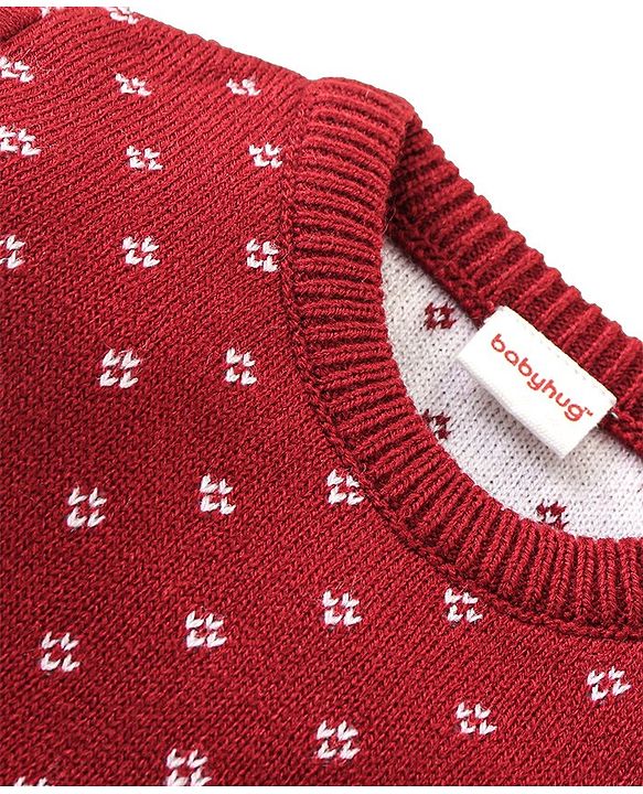 Babyhug Knit Full Sleeves Sweater Set Diamond Design - Red