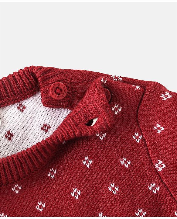 Babyhug Knit Full Sleeves Sweater Set Diamond Design - Red