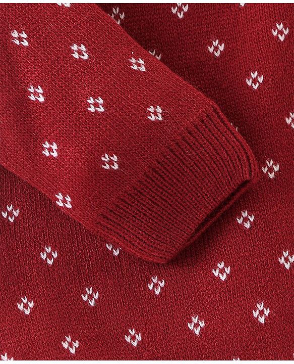 Babyhug Knit Full Sleeves Sweater Set Diamond Design - Red