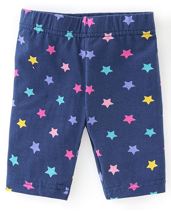 Babyhug Cotton Lycra Three Fourth Length Leggings Star Printed Pack of 3- Multicolour