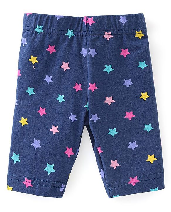 Babyhug Cotton Lycra Three Fourth Length Leggings Star Printed Pack of 3- Multicolour