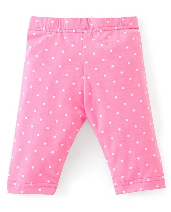 Babyhug Cotton Lycra Three Fourth Length Leggings Solid & Floral Print Pack Of 3 - Pink Orange & Purple