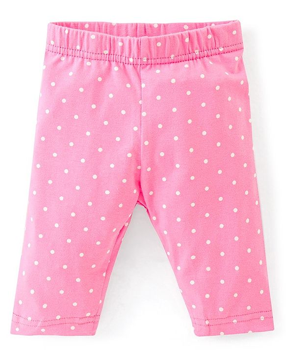 Babyhug Cotton Lycra Three Fourth Length Leggings Solid & Floral Print Pack Of 3 - Pink Orange & Purple