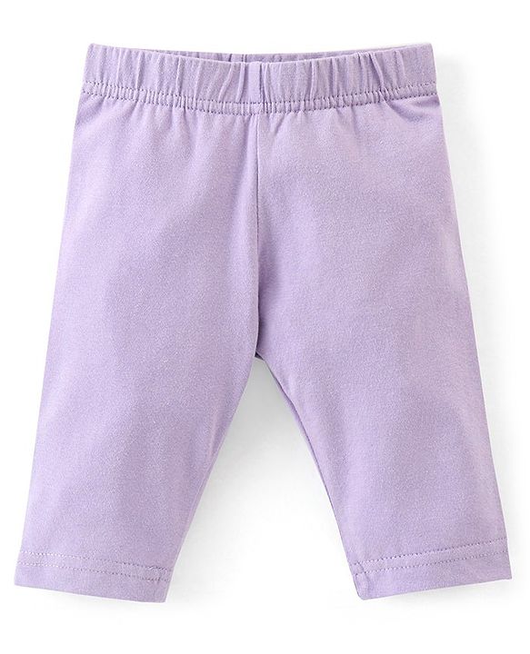 Babyhug Cotton Lycra Three Fourth Length Leggings Solid & Floral Print Pack Of 3 - Pink Orange & Purple