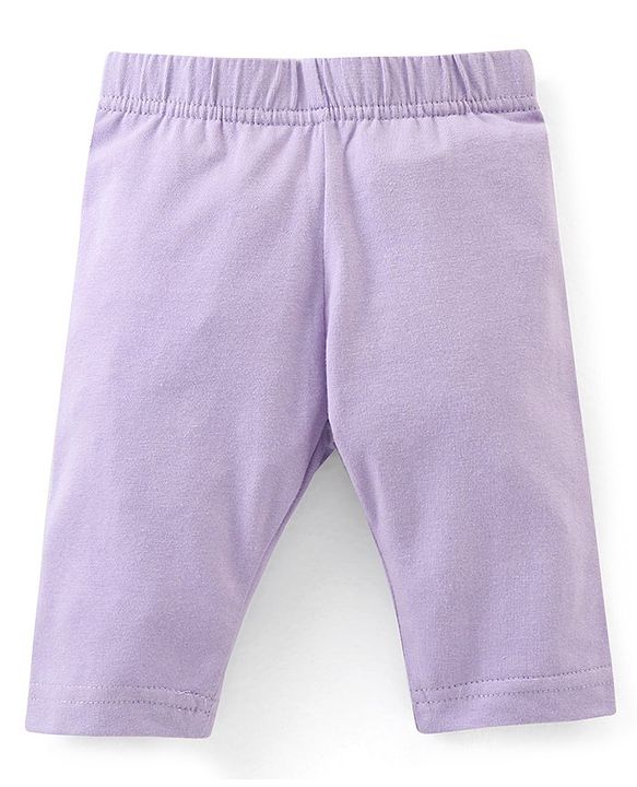 Babyhug Cotton Lycra Three Fourth Length Leggings Solid & Floral Print Pack Of 3 - Pink Orange & Purple