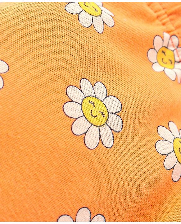 Babyhug Cotton Lycra Three Fourth Length Leggings Solid & Floral Print Pack Of 3 - Pink Orange & Purple