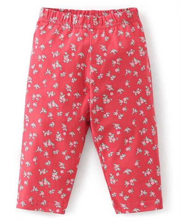 Babyhug Cotton Three Fourth Lycra Leggings Floral Print Pack of 3 - Pink Red & Blue