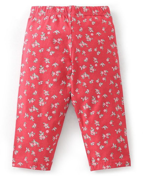 Babyhug Cotton Three Fourth Lycra Leggings Floral Print Pack of 3 - Pink Red & Blue
