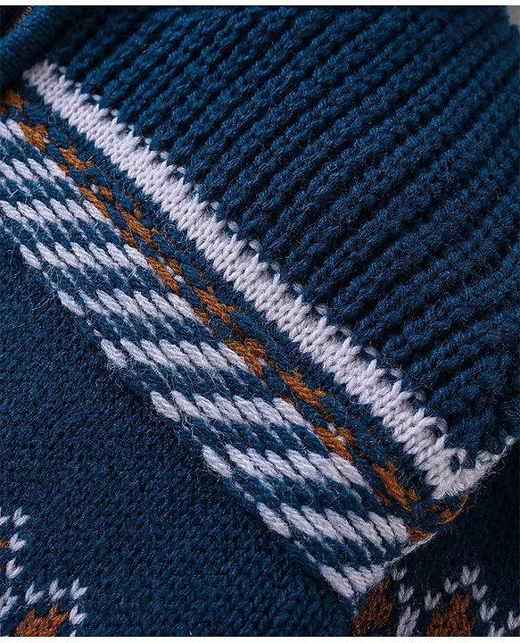 Babyhug Full Sleeves Front Open Hooded Sweater Stripe Design - Navy Blue