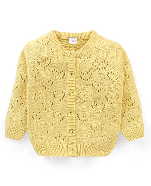 Babyhug Knit Full Sleeves Heart Design Sweater Set with Cap - Yellow