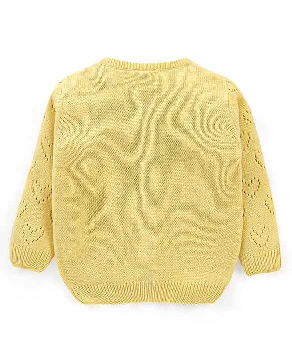 Babyhug Knit Full Sleeves Heart Design Sweater Set with Cap - Yellow