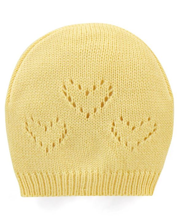 Babyhug Knit Full Sleeves Heart Design Sweater Set with Cap - Yellow