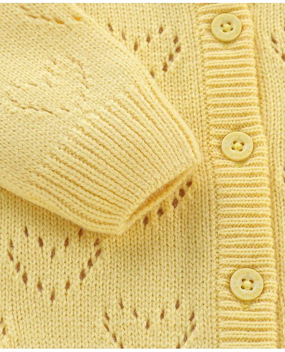 Babyhug Knit Full Sleeves Heart Design Sweater Set with Cap - Yellow