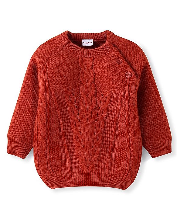 Babyhug Knit Full Sleeves Pullover Sweater With Cable Knit Design - Red