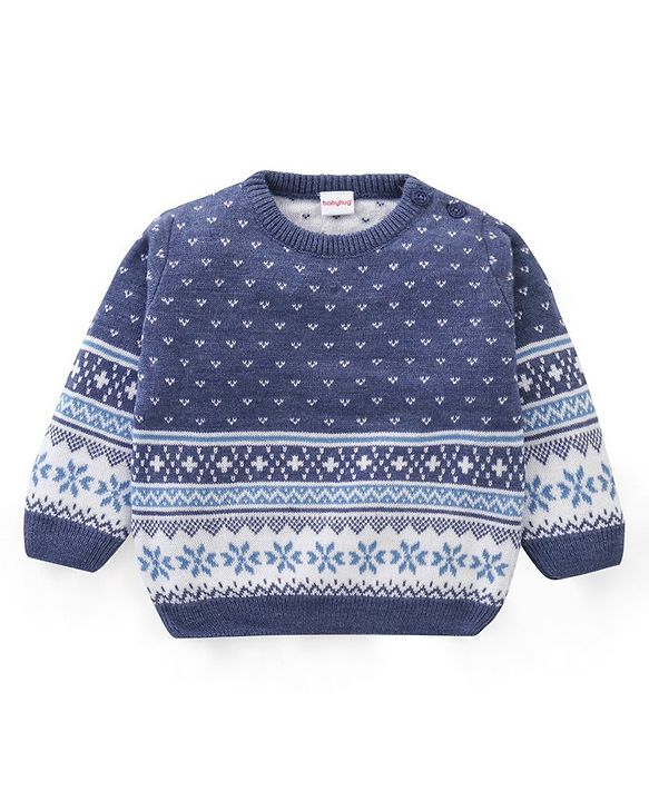 Babyhug Knit Full Sleeves Sweater Set Star Design - Blue