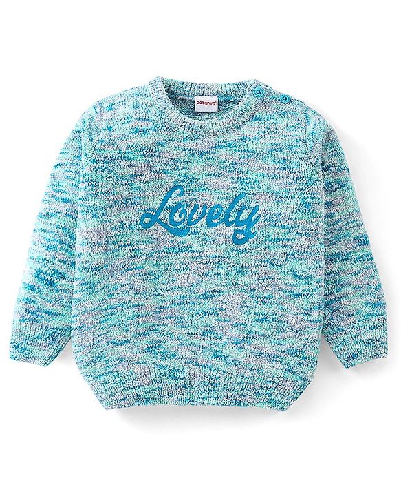 Babyhug Knitted Full Sleeves Sweater with Text Print - Blue